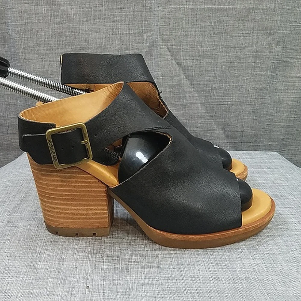 Kork-Ease Linden black leather block heel slingback sandal women's 9M